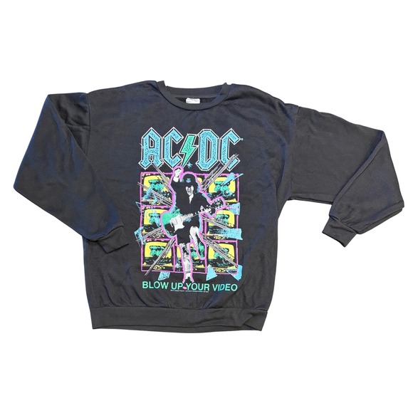 AC DC Blow Up Your Video Band Graphic Sweatshirt XS Black Rock Music - Picture 1 of 6